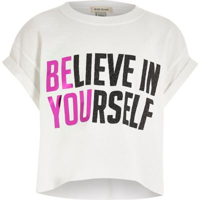 Girls white believe in yourself T-shirt